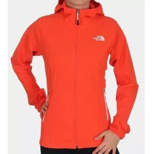 The North Face Fire Brick Red Nimble Hoodie Softshell Water Repellent Zip Jacket